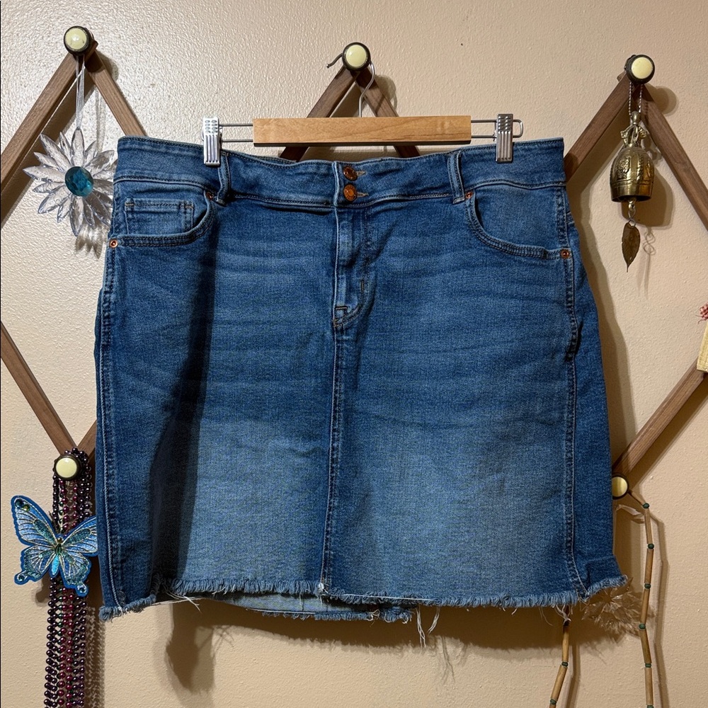 Maurices Dark Blue Frayed Hem Mini Skirt